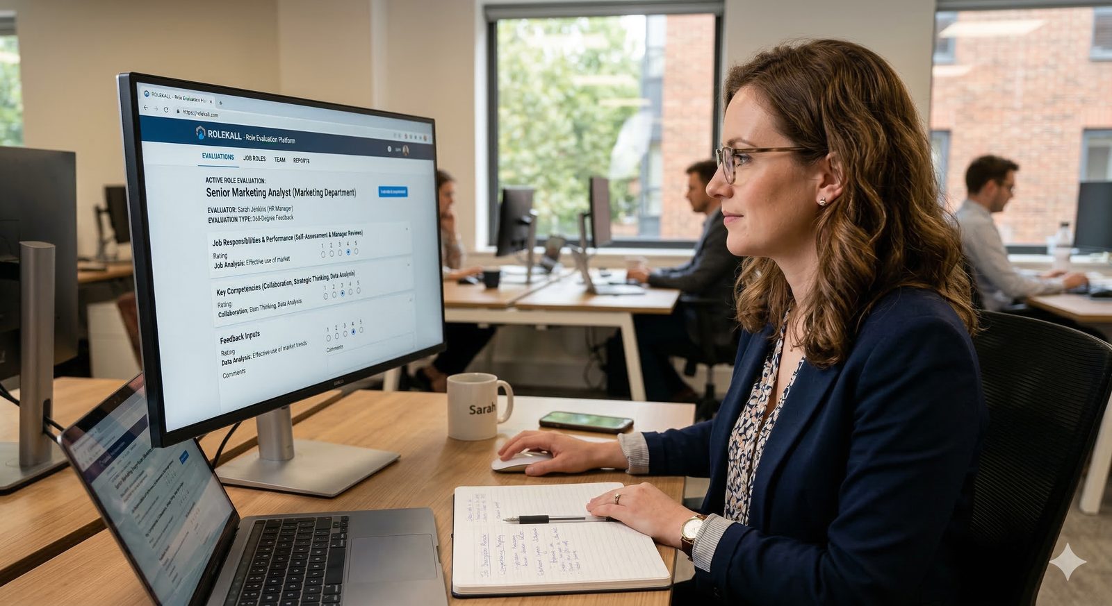 HR professional using the RoleKall job evaluation platform